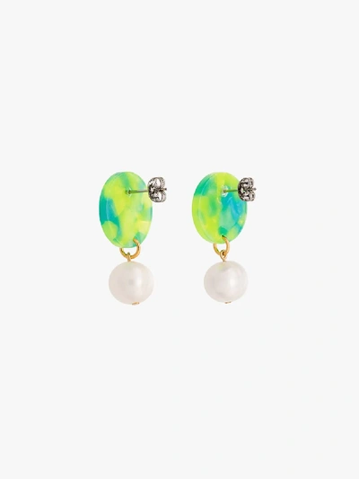 Shop Aym Green Andreia Disc Pearl Earrings In Malibu Lime