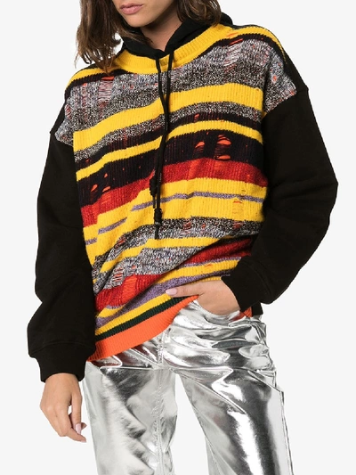 Shop Angel Chen Knitted Striped Hoodie In Multicolour