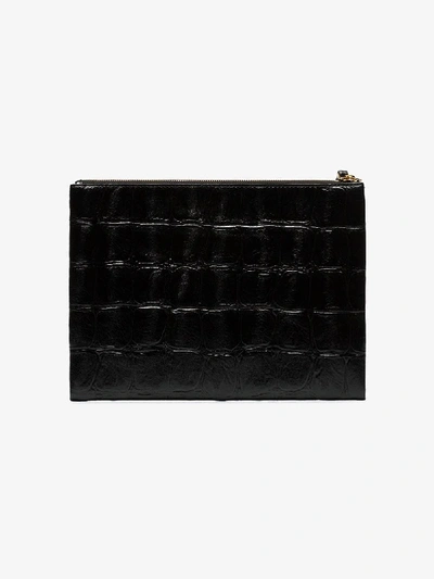 Shop Marni Black Large Croc-embossed Leather Clutch Bag