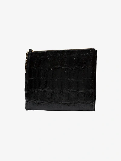 Shop Marni Black Large Croc-embossed Leather Clutch Bag