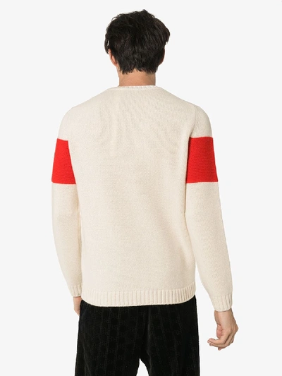 Shop Moncler Genius Front Logo Stripe Sweater In Neutrals