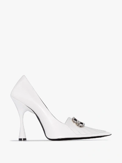 Shop Balenciaga White Fringe Knife 110 Leather Heels