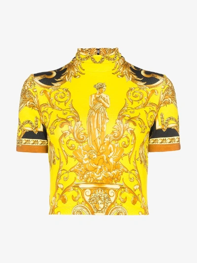 Shop Versace Baroque Print Knit Crop Top In Yellow