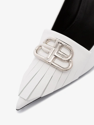 Shop Balenciaga White Fringe Knife 110 Leather Heels
