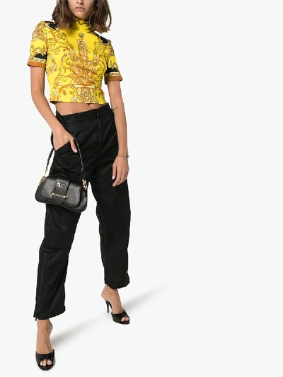 Shop Versace Baroque Print Knit Crop Top In Yellow