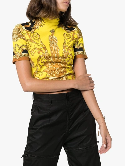 Shop Versace Baroque Print Knit Crop Top In Yellow