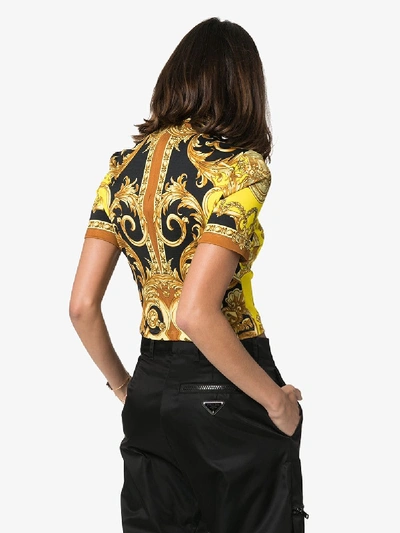 Shop Versace Baroque Print Knit Crop Top In Yellow