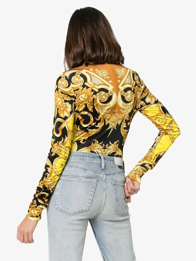 Shop Versace Baroque Print Fitted Bodysuit In Yellow