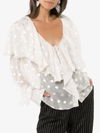Shop Alexandre Vauthier Ruffled Polka Dot Silk Blouse In White