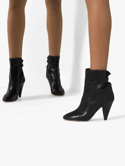 Shop Isabel Marant Black Lystal 100 Button Back Leather Ankle Boots