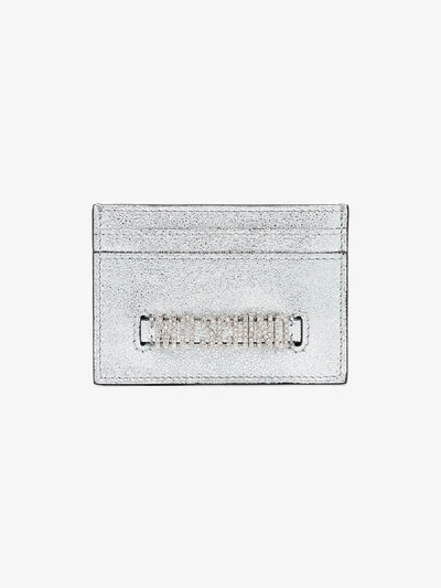 Shop Moschino Silver Logo Leather Card Holder