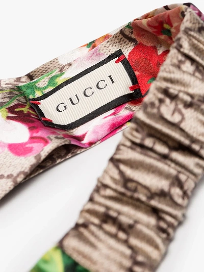 Shop Gucci Multicoloured Floral Logo Print Silk Headband In Pink