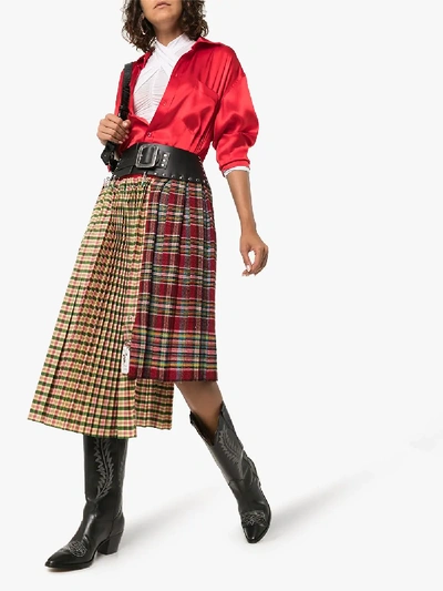 Shop Chopova Lowena Tartan Box Pleat Recycled Midi Skirt In Multicolour