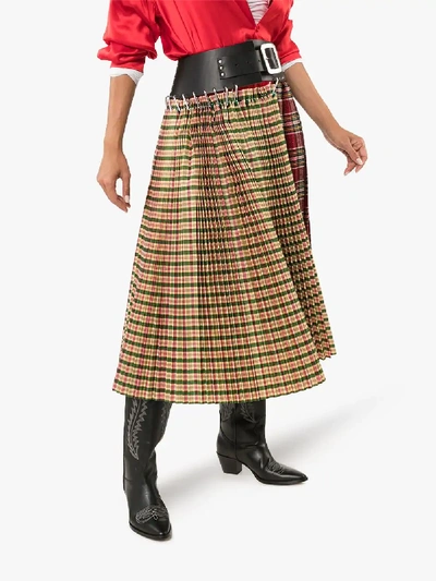 Shop Chopova Lowena Tartan Box Pleat Recycled Midi Skirt In Multicolour