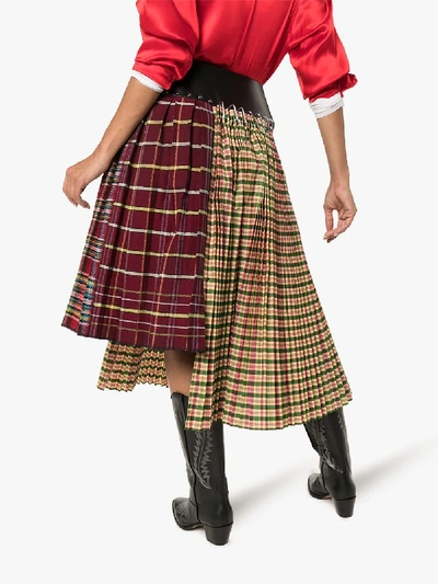 Shop Chopova Lowena Tartan Box Pleat Recycled Midi Skirt In Multicolour