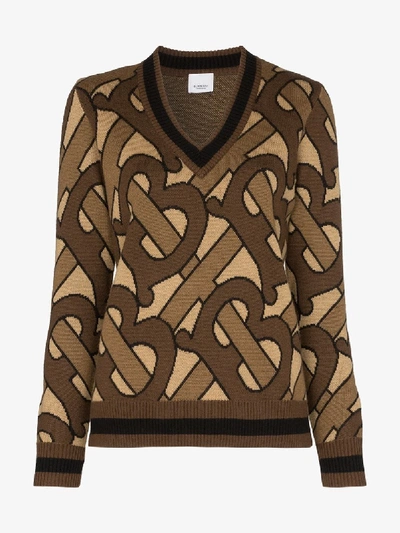 Shop Burberry Namata Monogram Wool Sweater In Brown