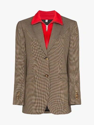 Shop Burberry Layered Houndstooth Blazer In Brown