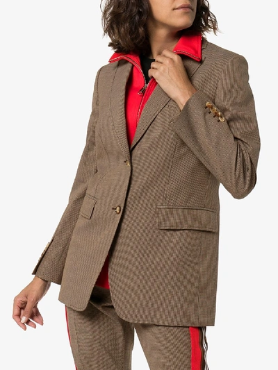 Shop Burberry Layered Houndstooth Blazer In Brown