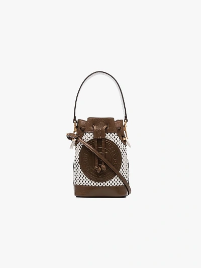 Shop Fendi White Mon Tresor Mini Leather Bucket Bag