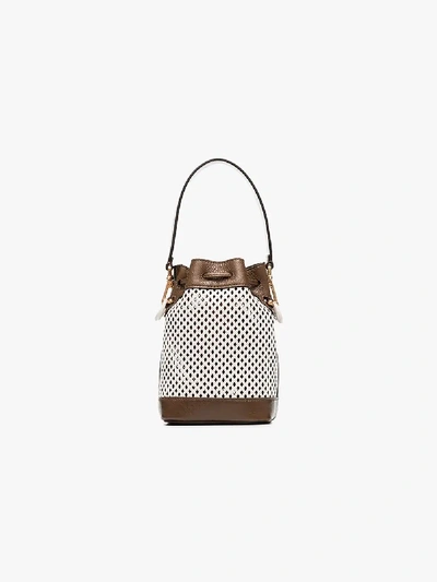 Shop Fendi White Mon Tresor Mini Leather Bucket Bag