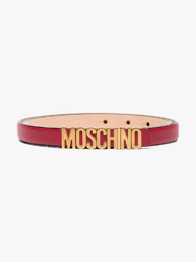 Shop Moschino Red Logo Leather Belt