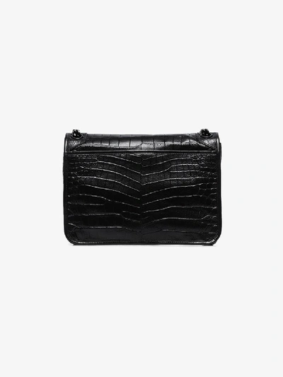 Shop Saint Laurent Black Niki Medium Croc-embossed Leather Shoulder Bag
