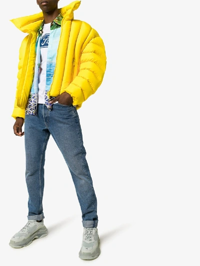 Shop Versace Logo Collar Padded Jacket In Yellow