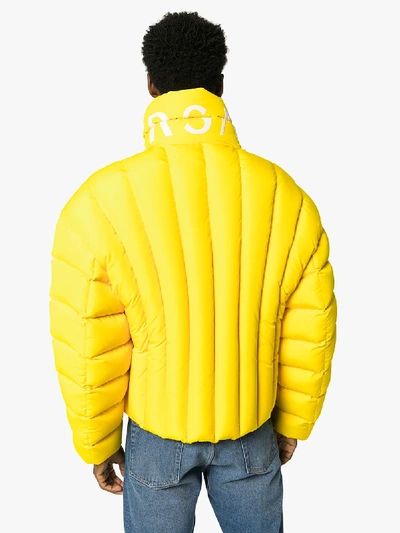 Shop Versace Logo Collar Padded Jacket In Yellow