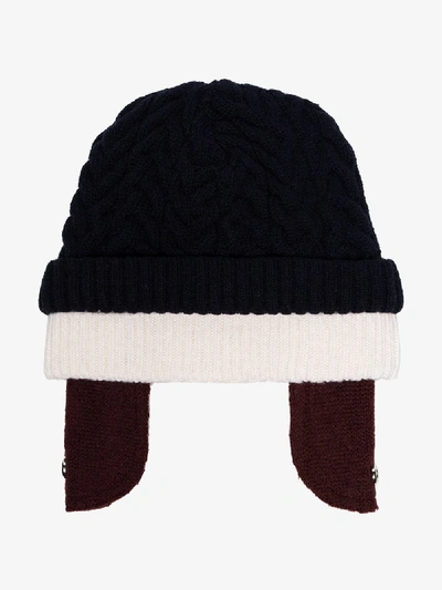 Shop Sunnei Navy, White And Burgundy Beanie Hat In Blue