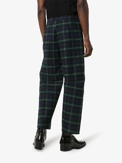 Shop Balenciaga Cropped Checked Cotton Trousers In Blue