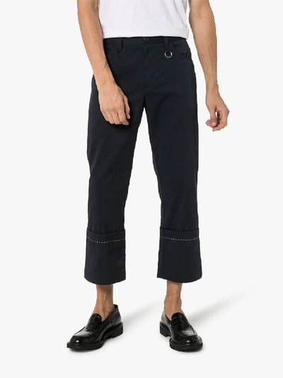 Shop Dashiel Brahmann Cuffed Crop Nylon Trousers In Blue