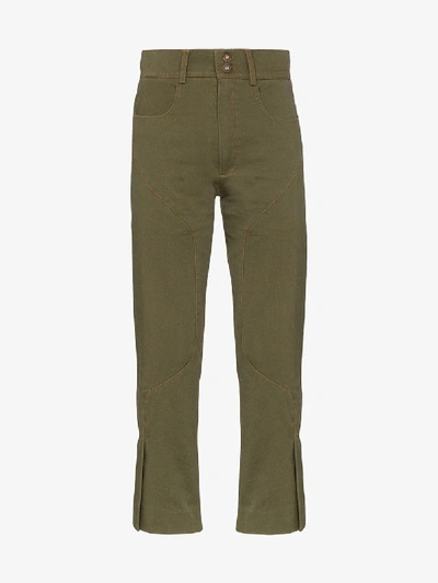 Shop Delada Slim Leg Panelled Trousers In Green