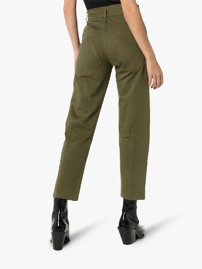 Shop Delada Slim Leg Panelled Trousers In Green