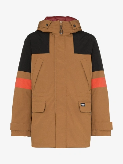 Shop Kenzo Tech Canvas Padded Parka Coat In Brown