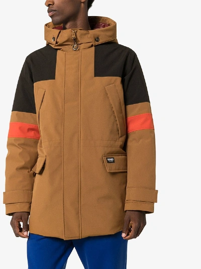 Shop Kenzo Tech Canvas Padded Parka Coat In Brown