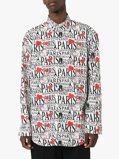 Shop Balenciaga Paris Logo Print Cotton Shirt In White
