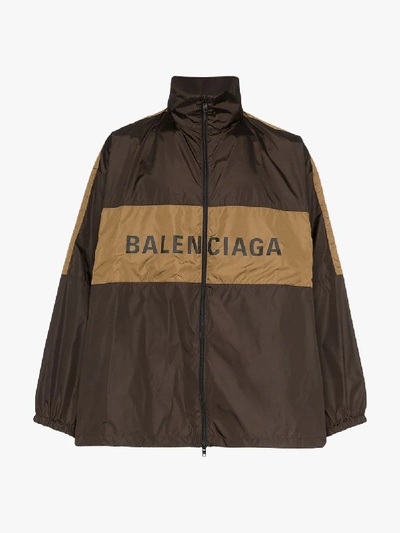 Shop Balenciaga Logo Windbreaker Jacket In Brown