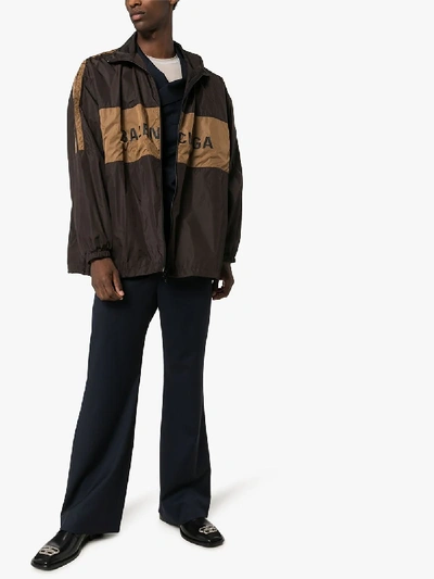 Shop Balenciaga Logo Windbreaker Jacket In Brown