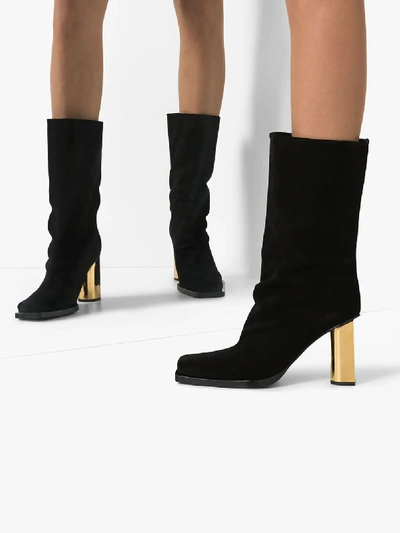 Shop Proenza Schouler Black 90 Suede Metallic Heel Slouch Boots