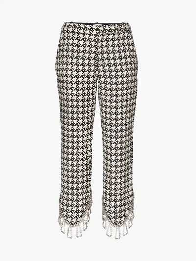 Shop Area Asymmetric Embellished Houndstooth Trousers In Black