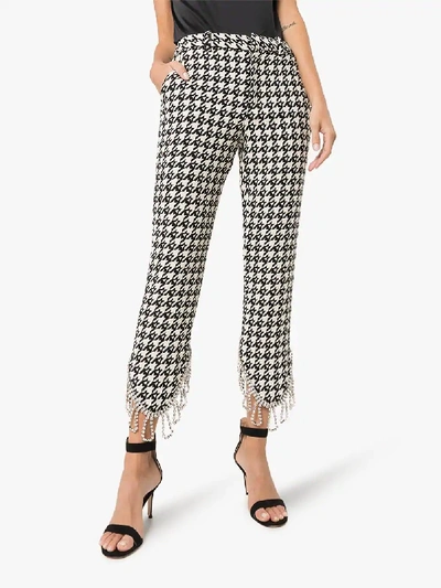 Shop Area Asymmetric Embellished Houndstooth Trousers In Black