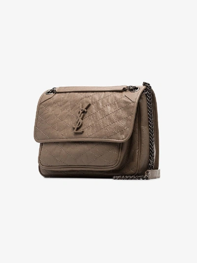 Shop Saint Laurent Crinkled Texture Medium Niki Bag In Grey