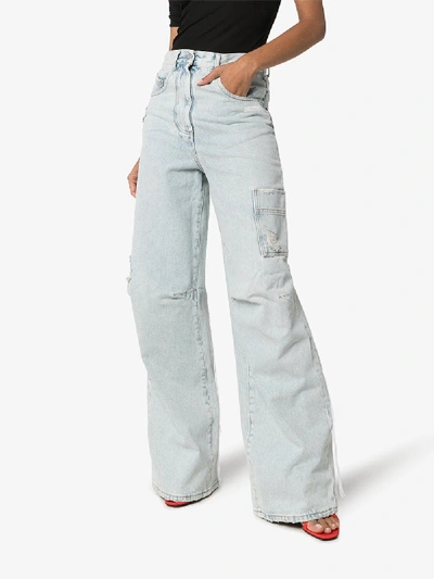 Shop Off-white Skater Style Distressed Jeans In Blue