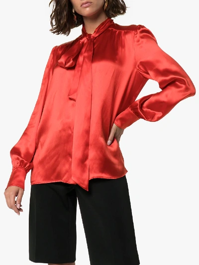 Shop Gucci Pussybow Satin Blouse In Red