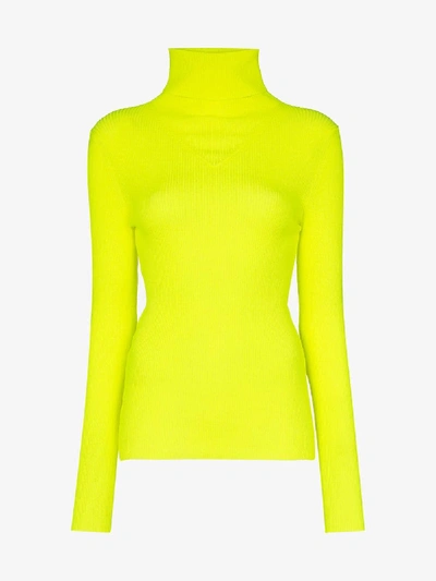 Shop Msgm Ribbed Turtleneck Sweater In Yellow