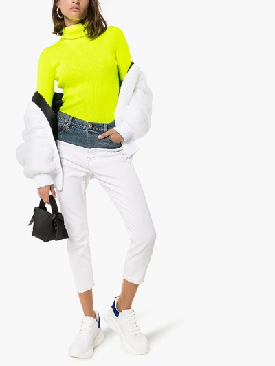 Shop Msgm Ribbed Turtleneck Sweater In Yellow