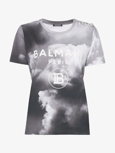 Shop Balmain Cloud Print Logo T-shirt In Grey