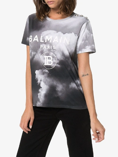 Shop Balmain Cloud Print Logo T-shirt In Grey