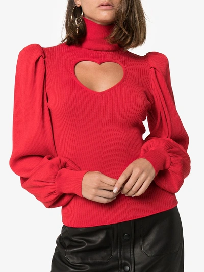 Shop Msgm Heart Cutout Knitted Sweater In Red