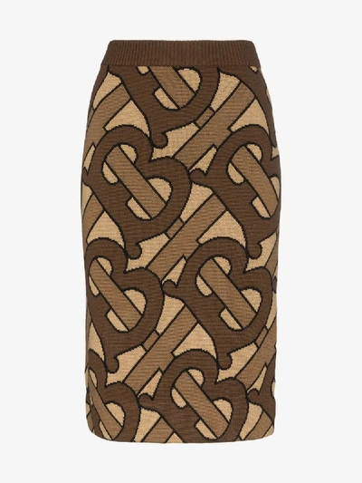 Shop Burberry Monogram Intarsia Wool Pencil Skirt In Brown